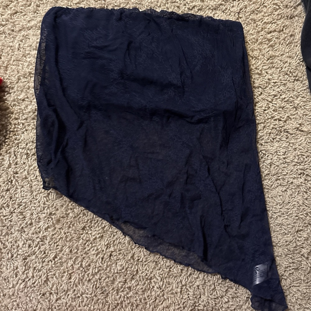 Navy Blue Sheer Asymmetrical Shirt